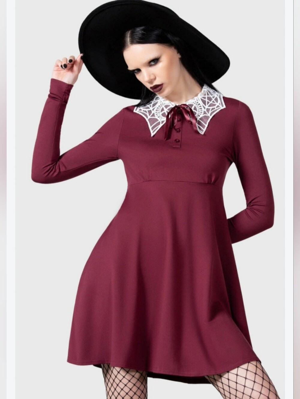 Killstar Dress, Size 3XL, Burgundy Wine, Web Mesj Collar, Halloween